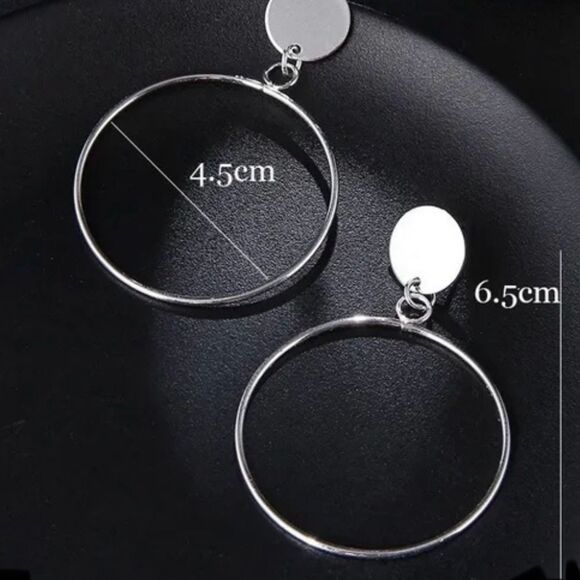 Large Silver-Tone Hoop Drop Earrings | NWTS - Picture 3 of 4